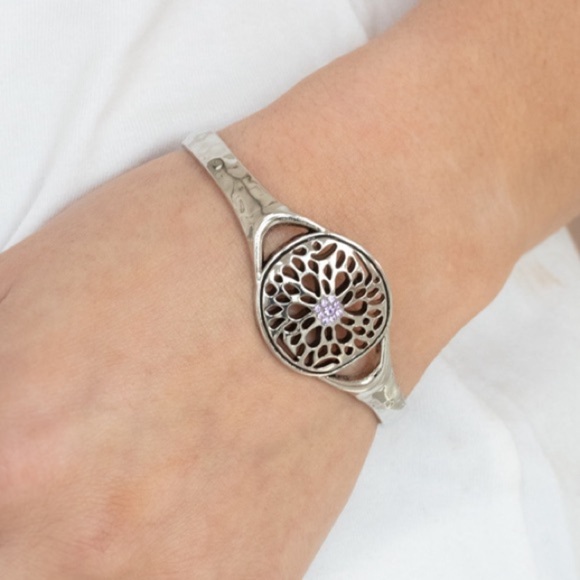 Modern Meadow - Purple and Silver Cuff Bracelet - Picture 1 of 2